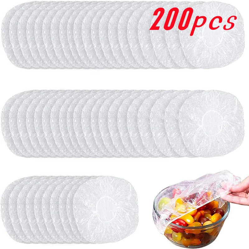 

200PCS Food Storage Covers Reusable Stretch Plastic Wrap Bowl Cover Kitchen Disposable Fresh Keeping Saran Wrap Container Tools
