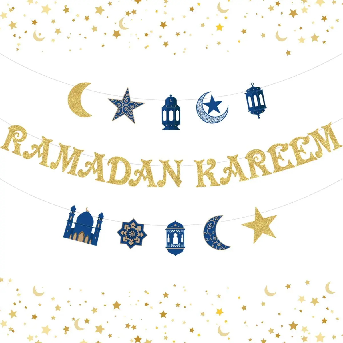 

CHEEREVEAL Ramadan Kareem Letter Banner Gold Glitter Eid Mubarak Party Decorations for Muslim Islam Eid Festival Party Supplies