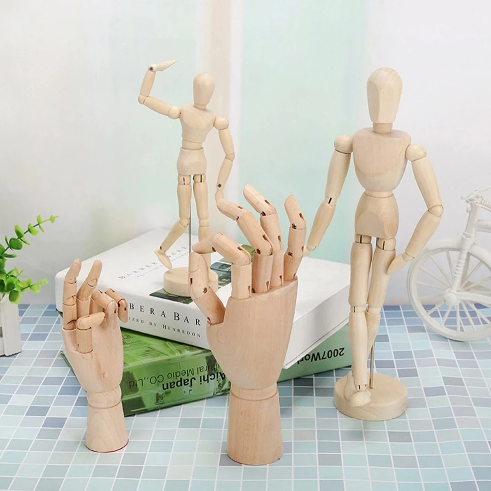 

2023 Wooden Hand Figurines Rotatable Joint Hand Model Drawing Sketch Mannequin Miniatures Office Home Desktop Room Decoration
