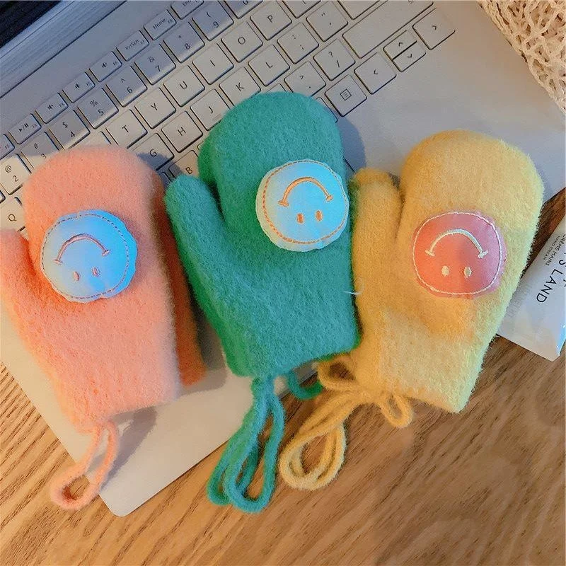 

Подходит для детских перчаток, теплые зимние, милые вязаные пальцы, трехмерное улыбающееся лицо, трендовые, мягкие пальцы