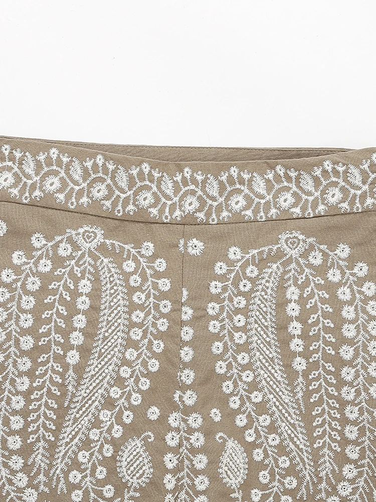 PAILETE Women 2023 fashion contrast embroidered bermuda shorts vintage high waist side pockets female short pants mujer