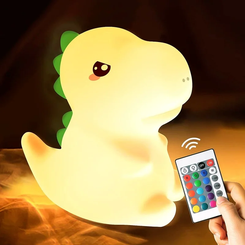 

Cute Dinosaur Night Light Silicone Color Changing for Kids Boys Chargeable Lamp Room Bedroom Decor Battery Usb Powered Lights