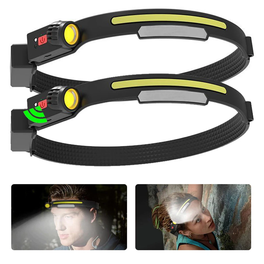 

218LM Warning Head Torch USB Rechargeable Intelligent Waving Sensor LED Induction Headlamp for Outdoor Camping Adventure Working