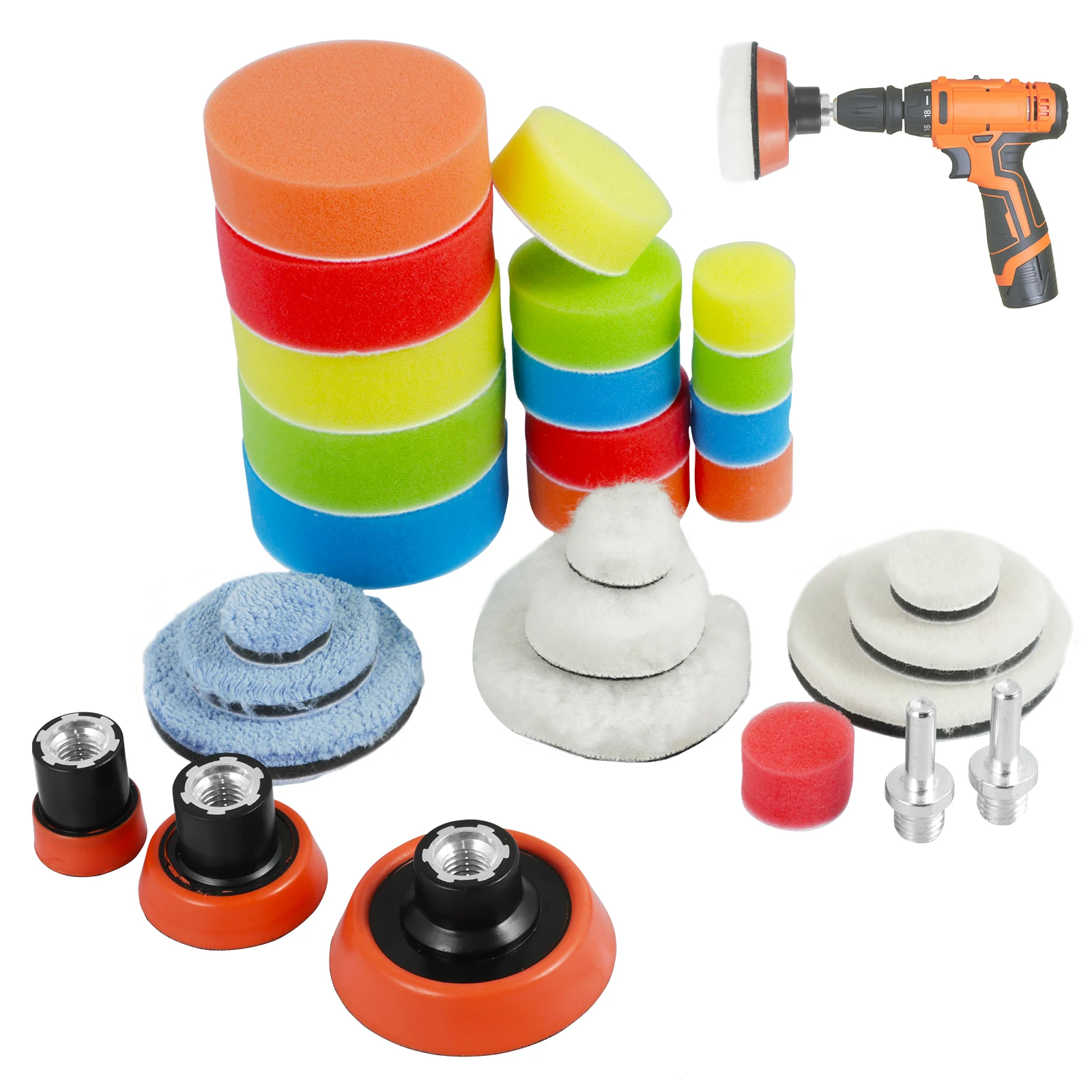 

29Pcs Polishing Pads Set 1/2/3 Inch Anti-scratch Buffing Pad Washable Reusable Polishing Sponge Car Polisher Attachment