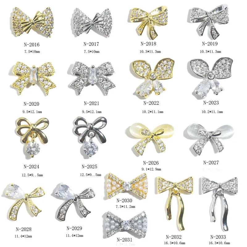 

Nail Art Zircon Bowknot Jewelry Three-dimensional Color Preservation Real Gold Super Flash Nail Decoration Ribbon Nail Art