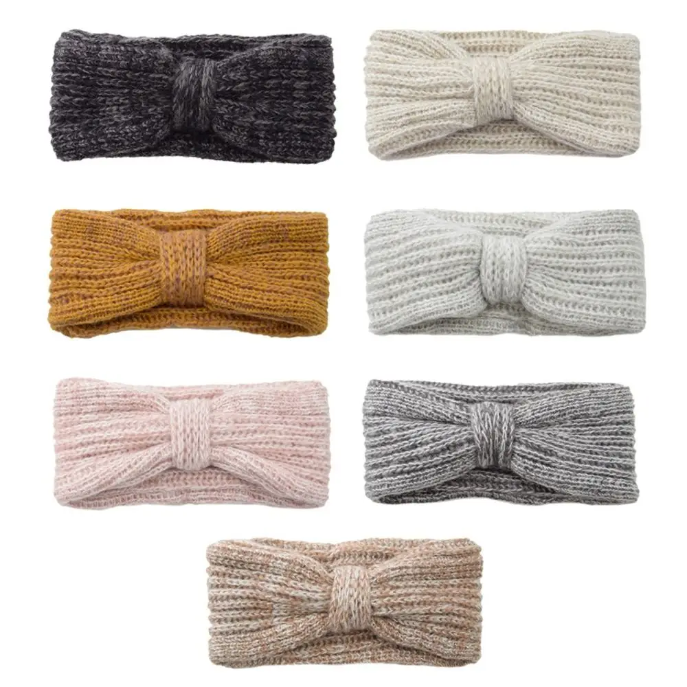 

Женская вязаная эластичная однотонная широкая повязка на голову, перекрестная повязка на голову, бандана, тюрбан