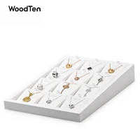 woodten 12 grids white solid wood earrings display tray ring organizer rack jewelry storage case for women