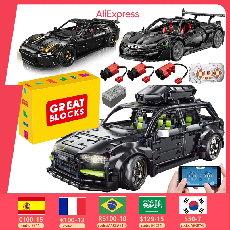 Техническое приложение, дистанционное управление, T5023 RS6 Мотер, силовые кирпичи, строительные блоки, постройка, автомобиль, подарок, игрушки для детей, наборы Moc для сборки