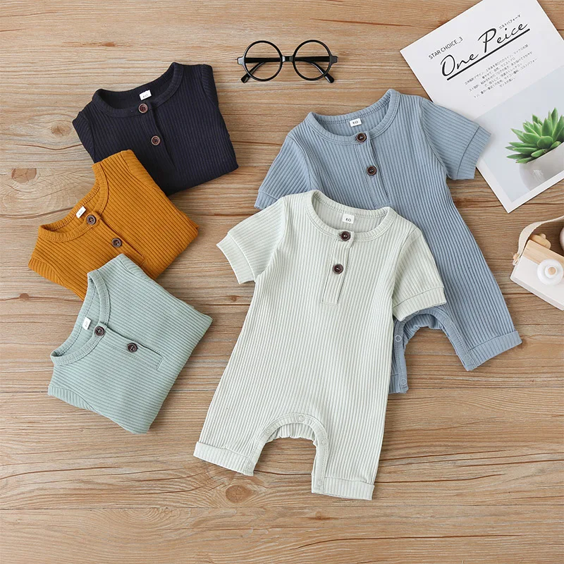 Summer New Style Baby Bodysuit Cartoon Print Pure Cotton Soft Skin Round Neck Pullover Short Sleeve Boys And Girls Cute Rompers