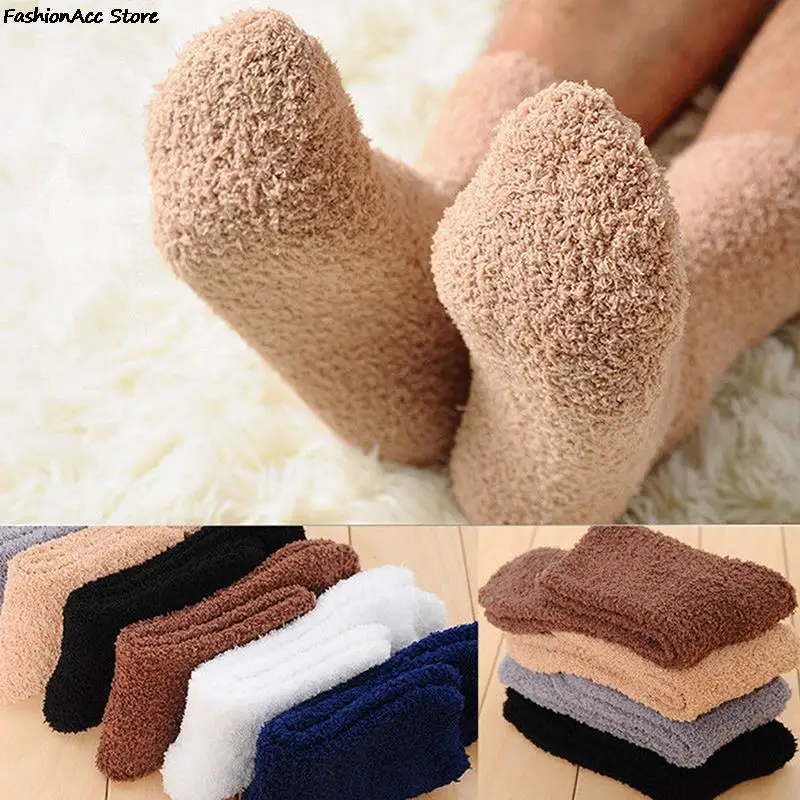

Winter Warm Fluffy Socks In Women's Socks Cute Soft Elastic Coral Velvet Socks Indoor Floor Towel Socks Breathable Pure Colors