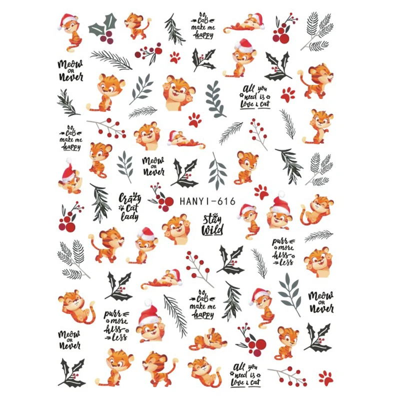 

Back Glue Stickers New Year Cute Tigers Nail Decals Decoration For Nail Art Manicure Beauty