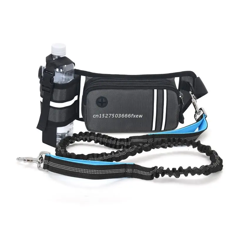 

Hands Free Dog Leash with Multi Pouches, Shock Absorbing Bungee Dog Leash with Reflective Stitches, Dog Waist Belt Leash