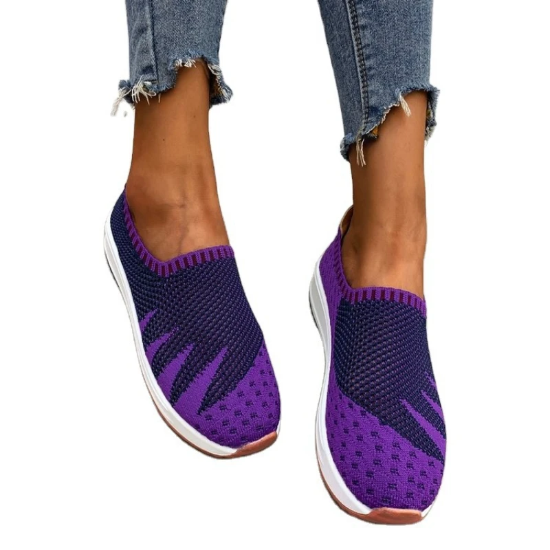 Flying Woven Shoes Summer New Breathable Single Shoes Wedge Sneakers Running Shoes Are Comfortable and Light Zapatos De Mujer