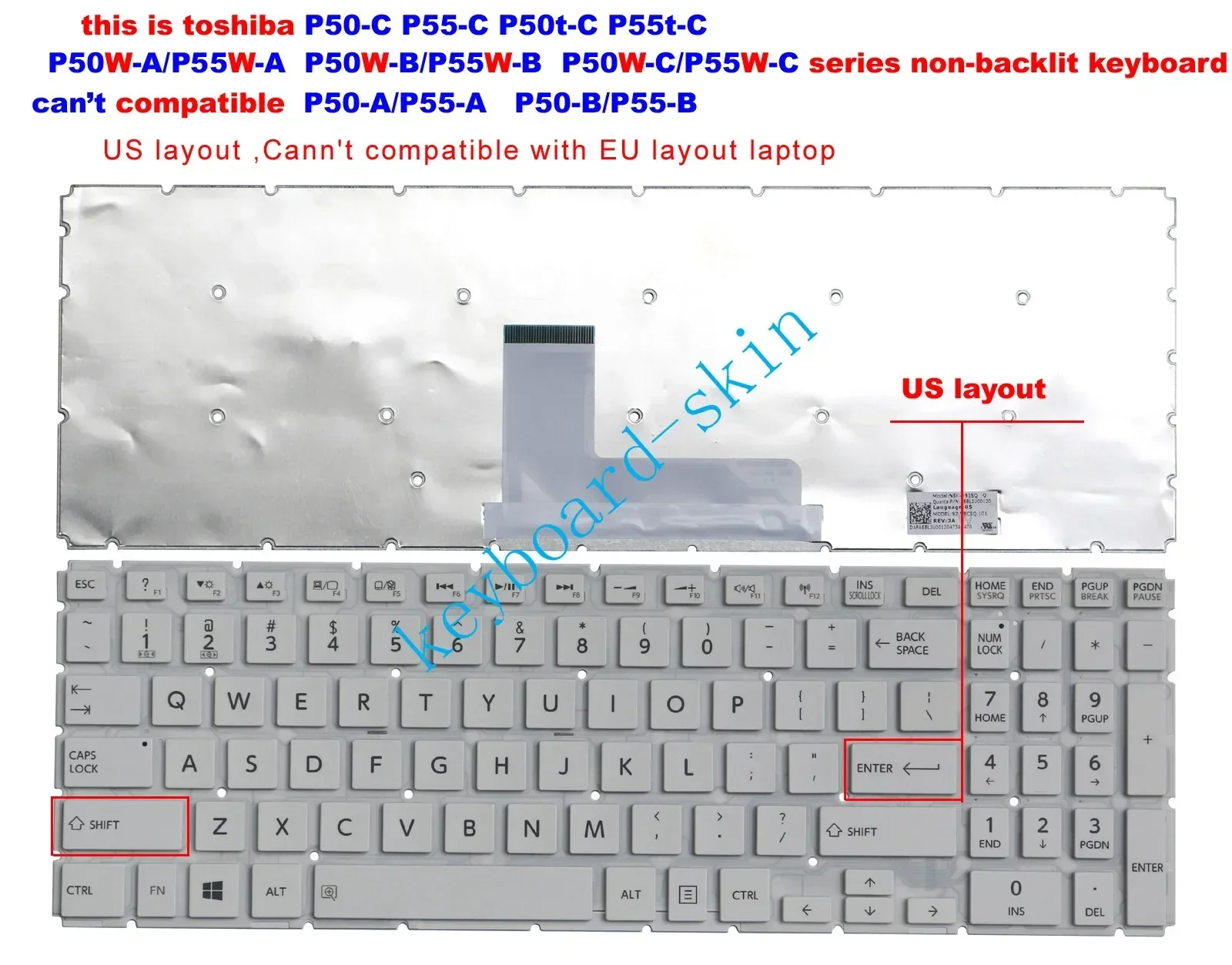 Клавиатура NoEnName_Null белая для Toshiba P50-C P50D-C P50t-C P55-C P55D-C P55t-C