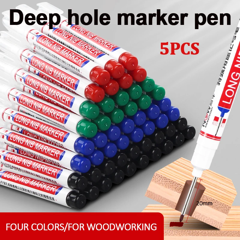 

5Pcs/Set Long Head Markers Pen Deep Hole Marker Pens For Metal Perforating Bathroom Woodworking Decoration Multi-Purpose 20mm