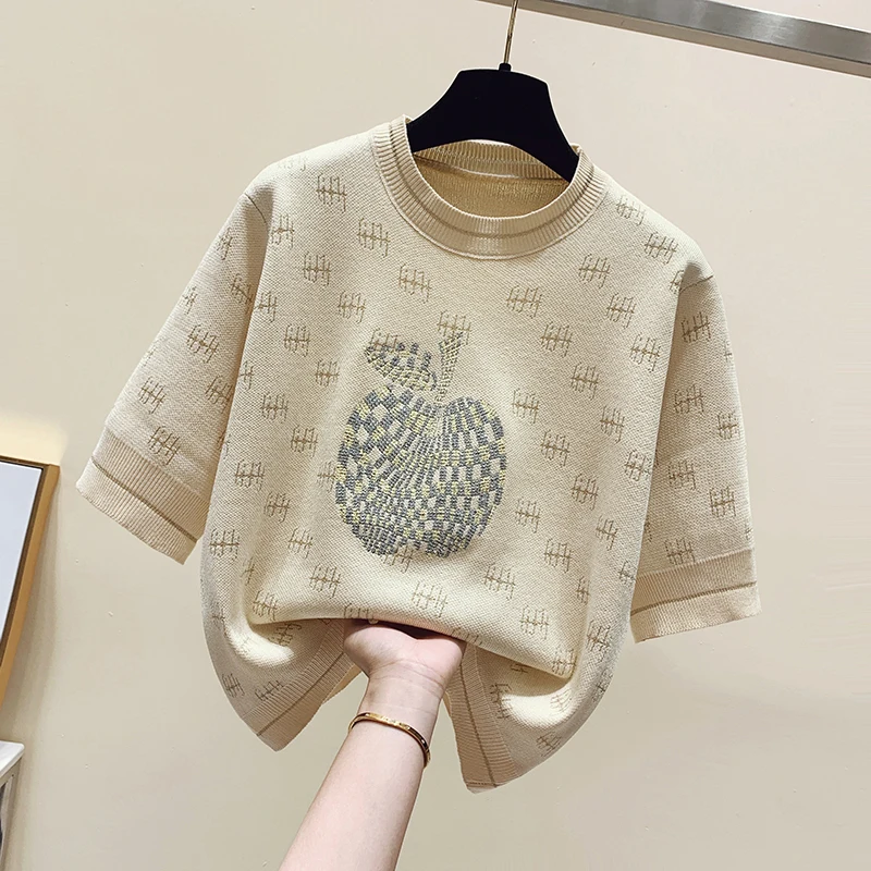 

Women's luxury tail goods short sleeve T-shirt knitted top y2k clothes stitch t-shirts