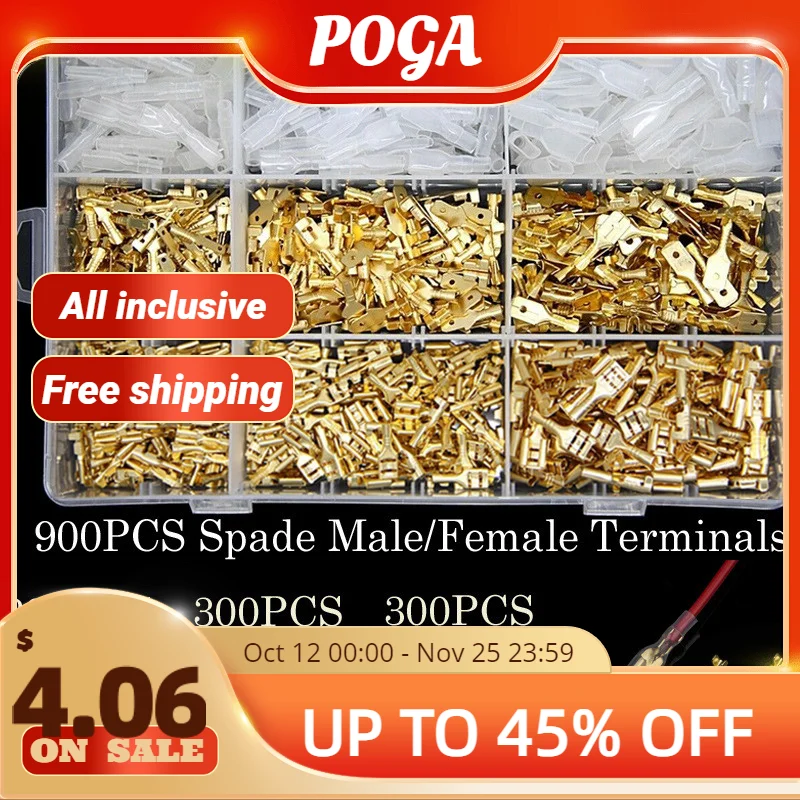 

Box Insulated Male Female Wire Connector 2.8/4.8/6.3mm Electrical Crimp Terminals Termin Spade Connectors Assorted Kit