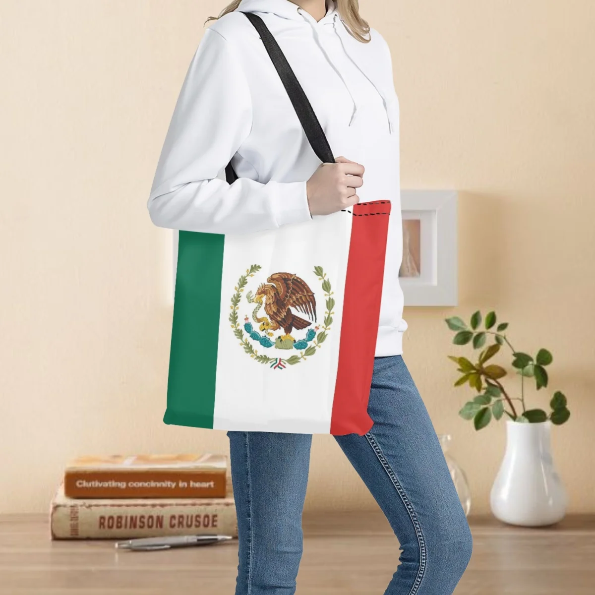 

Вместительные сумки-тоуты для женщин, 2023 г., Мексиканский Флаг, тканевые Многоразовые школьные сумки для девочек, сумка для хранения через плечо, сумка для покупок для мам