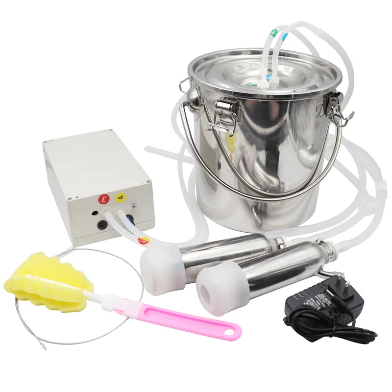 

5L Portable Electric Milking Machine Cattle Sheep Milker Adjustable Speed Pump Stainless Steel Bucket Integrated Milker Tool