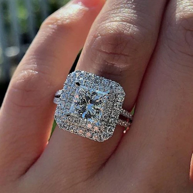 

Simple Elegant Engagement Rings for Women Princess Cut Square Cubic Zirconia Luxury Wedding Bands New Trendy Jewelry Gift
