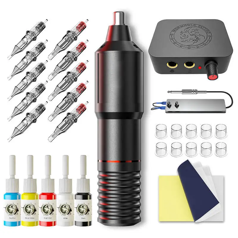 

Entry-level tattoo pen set beginner practice kit power RCA line foot one needle color material professional body painting art