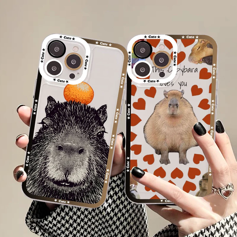 

Cute Cartoon Capybara Phone Case For IPhone 14 13 12 11 Pro Max Mini X Xs XR 6 7 8 Plus SE 2020 Transparent Case
