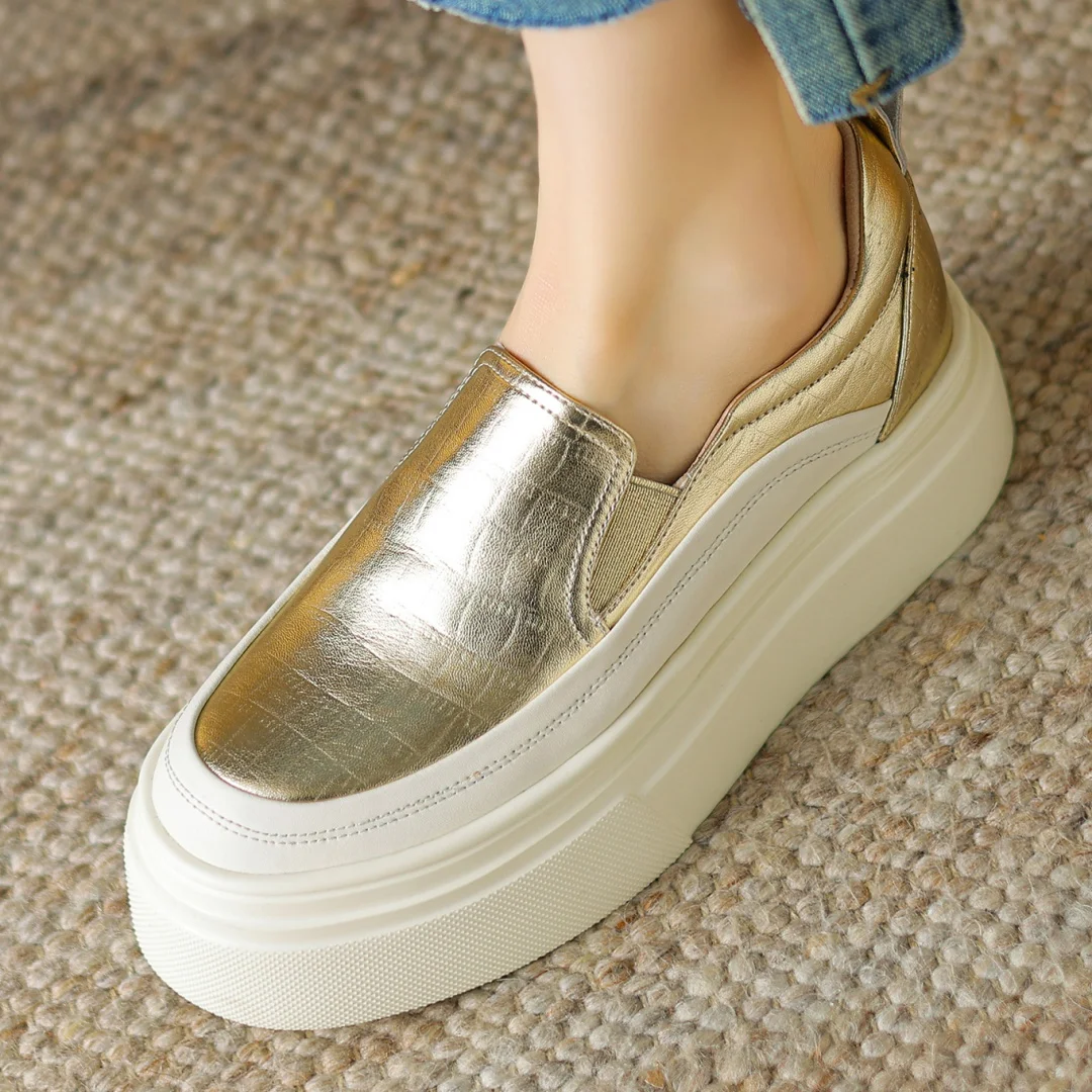 Мокасины женские из натуральной кожи толстая подошва платформа плоская круглый