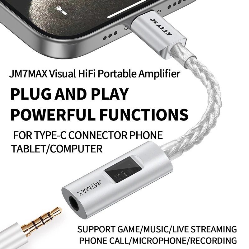 Фото JCALLY JM7MAX Visual HiFi портативный ЦАП/усилитель — двухчиповый, с ультранизким уровнем шума, с функцией Plug-and-Play для устройств Type-C №5
