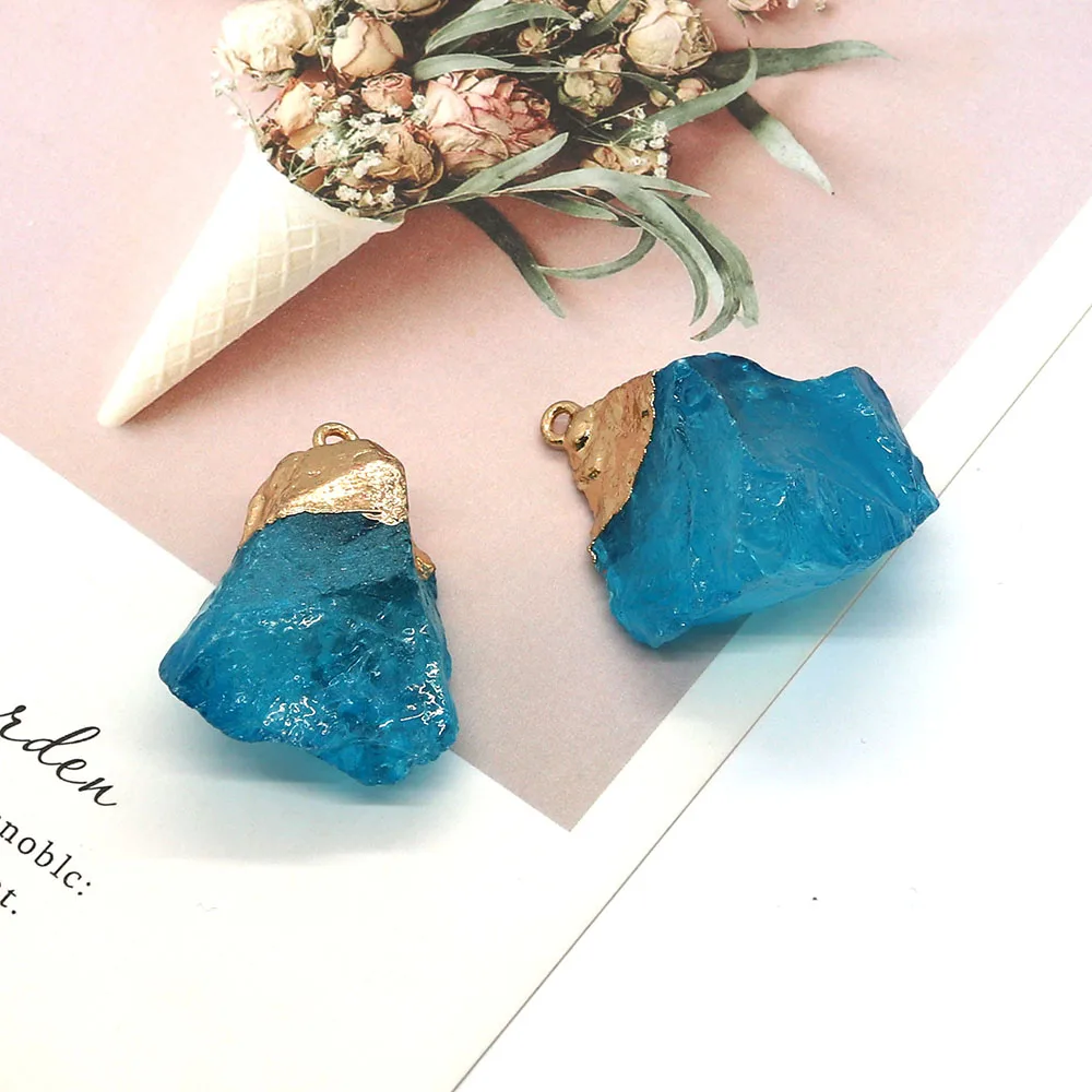 

Natural Stone Irregular Blue Crystal Pendant 25-50mm Rough Stone Charm Fashion Jewelry DIY Necklace Earring Bracelet Accessories