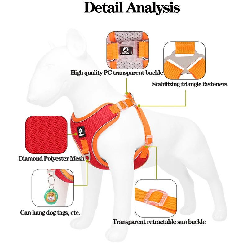 Нетянущаяся собачья поводок, регулируемый безопасный нейлоновый средний жилет с подкладкой, отражающий наружность для французского бульдога и шиба ину на.