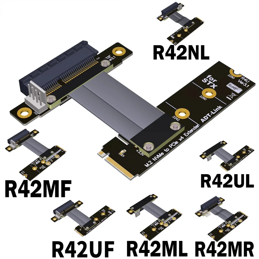 

M.2 NGFF NVMe SSD To PCIe x4 Riser Adapter Jumper Turn Right Left Angled GPU PCI-E 4X To M2 M-Key Extension Cable PC Video Cards