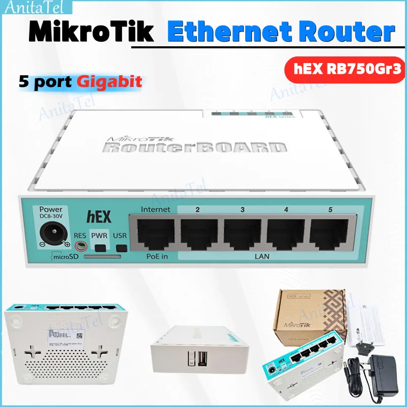 100%  MikroTik Gigabit Ethernet Router hEX RB750Gr3 Router Supports 5 10/100/1000 Mbps 5 Ethernet Ports small easy to use
