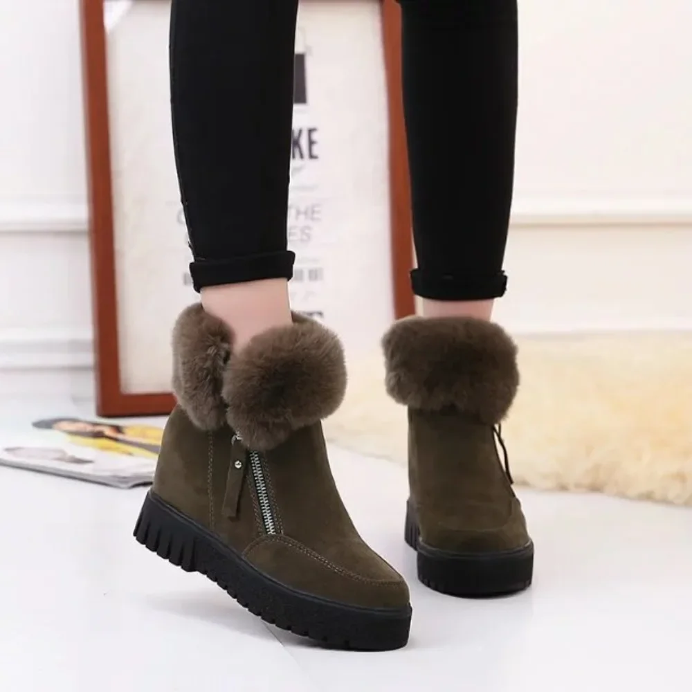 

New Women Boots Winter Outdoor Keep Warm Fur Boots Waterproof Women's Snow Boots Thick Heel with Round Head High Heels