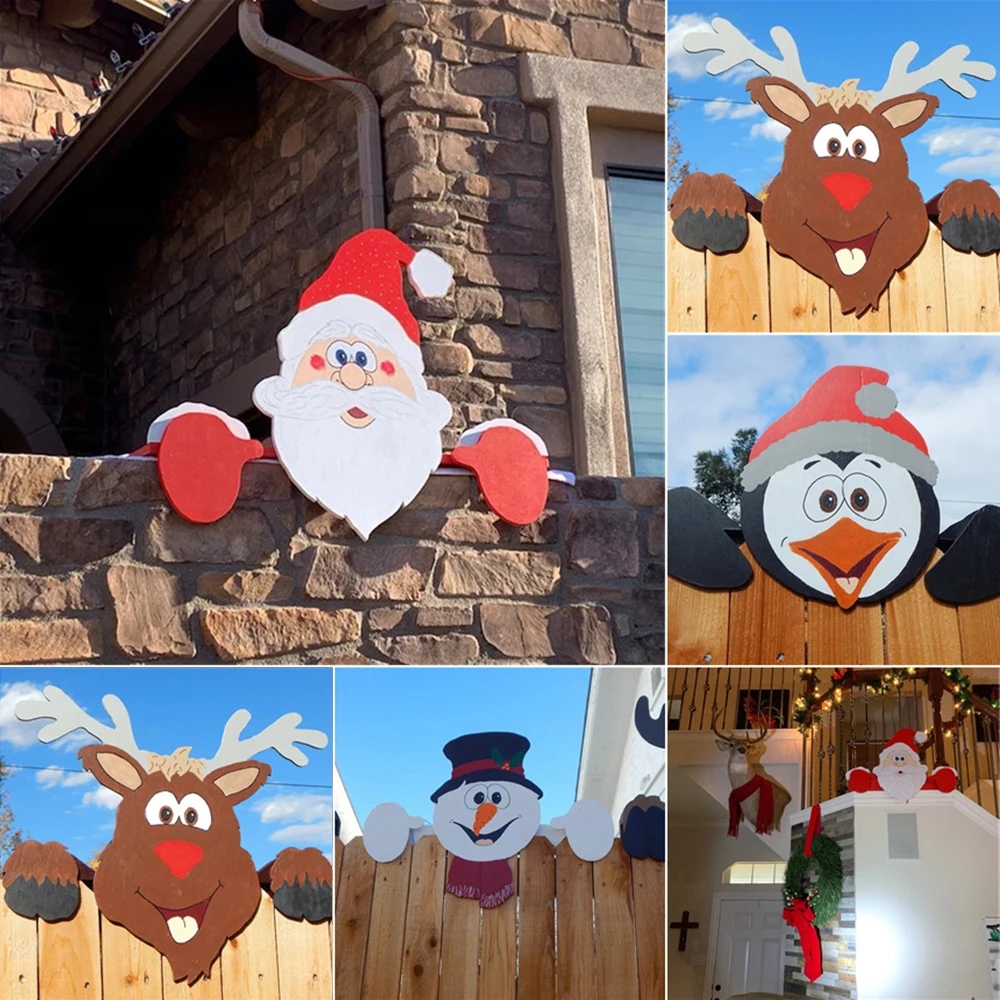 

Santa Claus Fence Peeker Christmas Animal Reindeer Charming Ornaments Pendant Decoration Outdoor Festivity