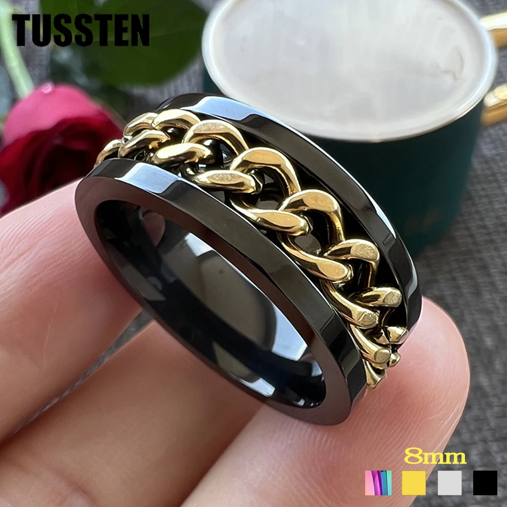 

Stainless Steel Rotatable Chain Couple Ring Anxiety Multifunctional Jewelry Fashion 8mm Fidget Spinner Rings Power Sense Gifts