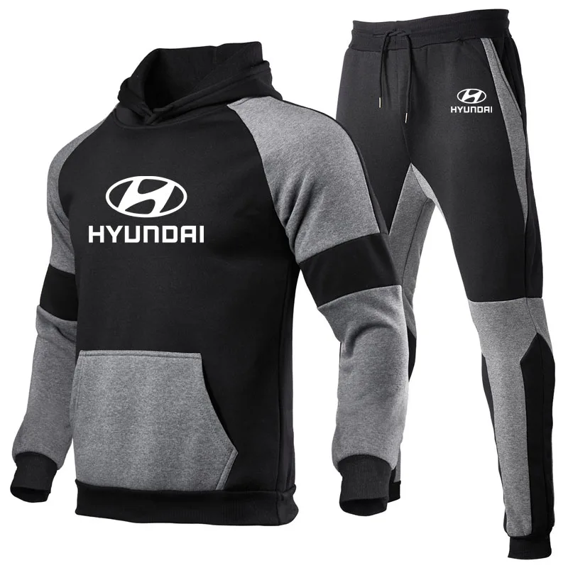 

2022Men's hoodie Hyundai Car Logo Mens Hoodies spring autumn high quality cotton Mens Jacket+Pants Two-piece Sets