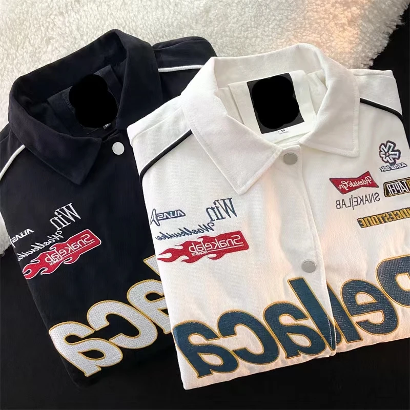 

Letter Embroidered Women's Clothing Hip Hop Oversized White Cardigan Long Sleeve Women Denim Jacket Winter Harajuku Streetwear