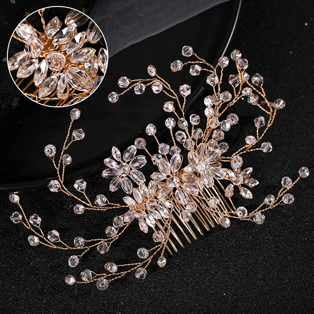 

Гребень для волос свадебный с цветами золотого цвета, ручная работа, боковая Расческа для невесты, аксессуары для волос ML