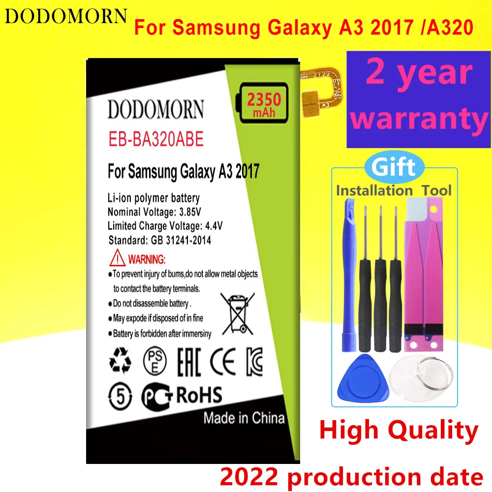 

Аккумулятор DODOMORN EB-BA320ABE для Samsung Galaxy A3 2017 SM-A320 A320F мобильный телефон, Замена высокого качества + номер отслеживания