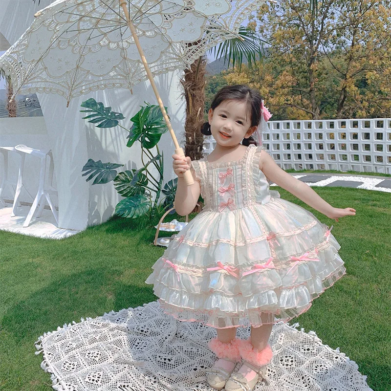 

Girls' Sleeveless Dress Summer Sweet Suspender Party Dress Children's Girl Baby Ball Gown Summer Square Collar Princess Dress