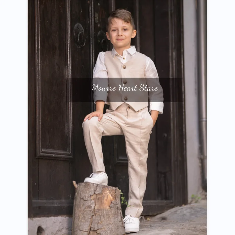 

Boys Suits 2 Pieces Slim Fit V Neck Single Breasted Jacket Pants Set Formal Casual Kids Party Costumes