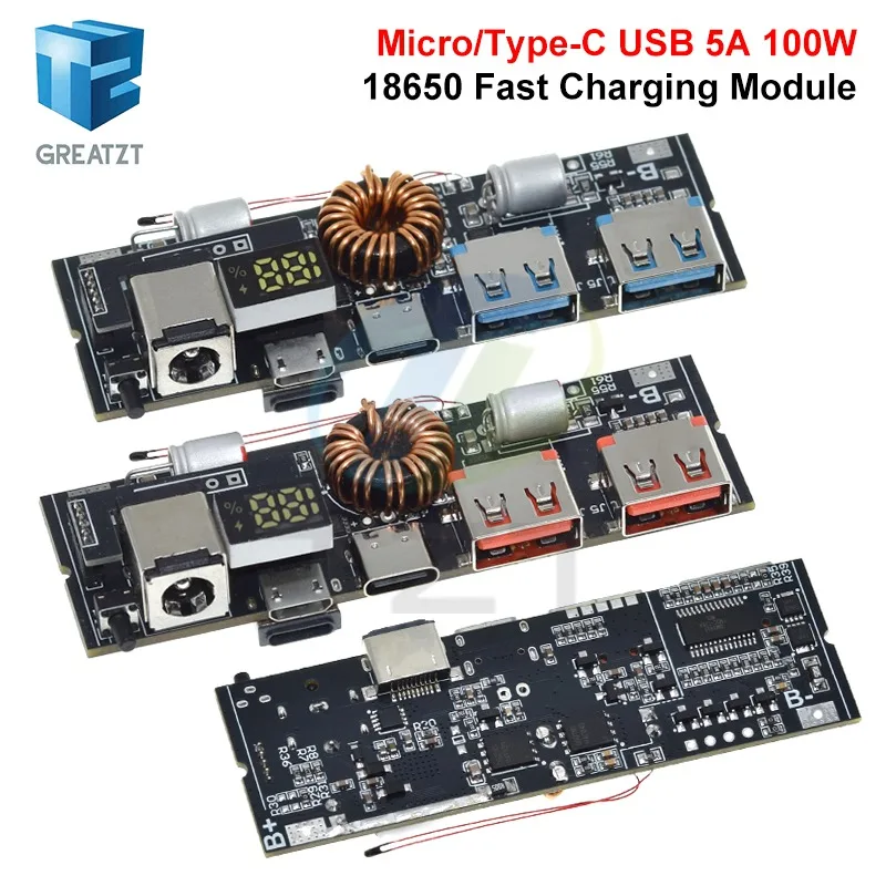Фото 3S 65W 4S 100W 5S 100W Micro Type-C USB Мобильный модуль питания QC4.0 QC3.0 Светодиодный двойной USB PD 18650 Защита цепи быстрой зарядки №5