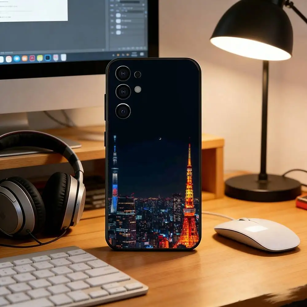 Фото Чехол для телефона с видом на улицы Токио для Samsung S25, S24, S21, S22, S23, S30, Ultra, S20, Plus, FE, Lite, Note, 10, черный чехол №2