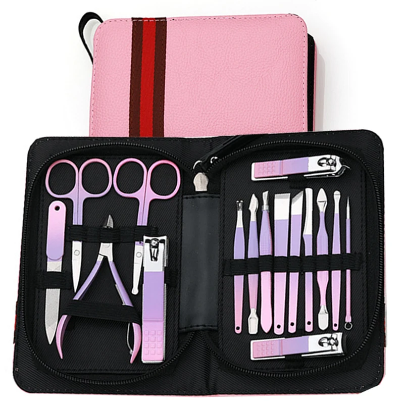 

Manicure Set Pedicure Sets Nail Clipper Stainless Steel Professional Nail Cutter Tools with Travel Case Kit 16in1