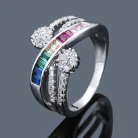 beautberry fashion rainbow series zircon ring set for women jewelry wedding engagement band ring classic geometric women rings