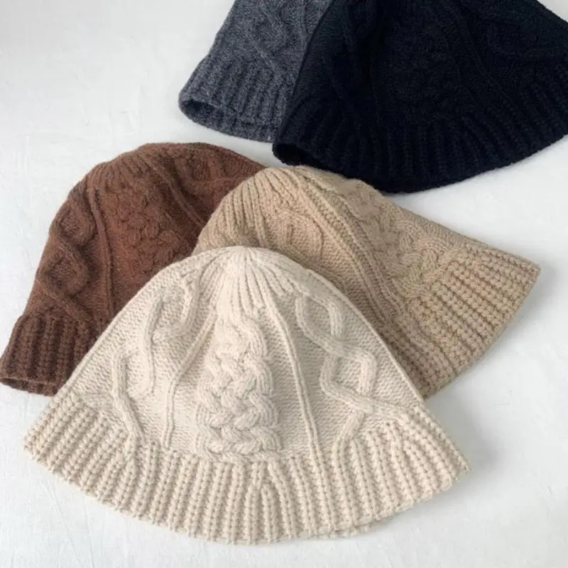 

COKK Bucket Hat Winter Warm Knitted Hats for Women Lady Thicken Bob Panama Outdoor Fisherman Hats Caps Girls Retro Gorro Casual