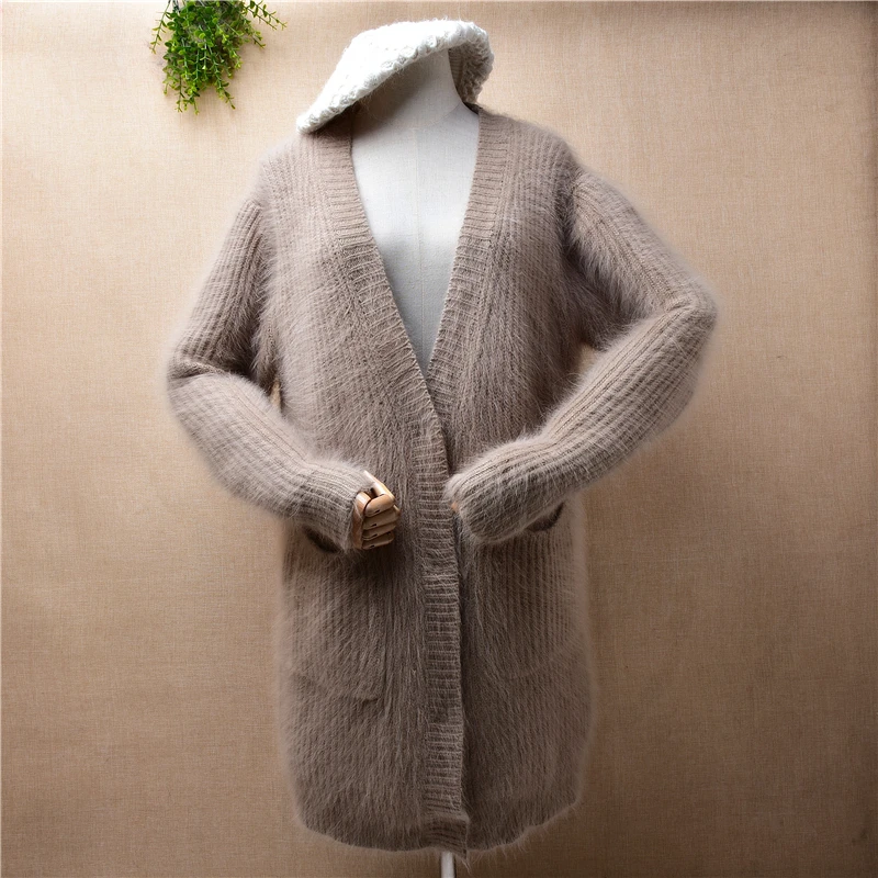 Женская мода толстый теплый полосатый норковый кашемировый вязаный v-образный