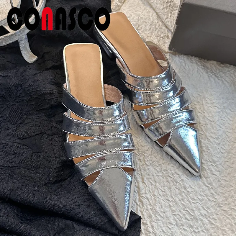 

Сандалии женские из натуральной кожи, с острым носком, на низком каблуке