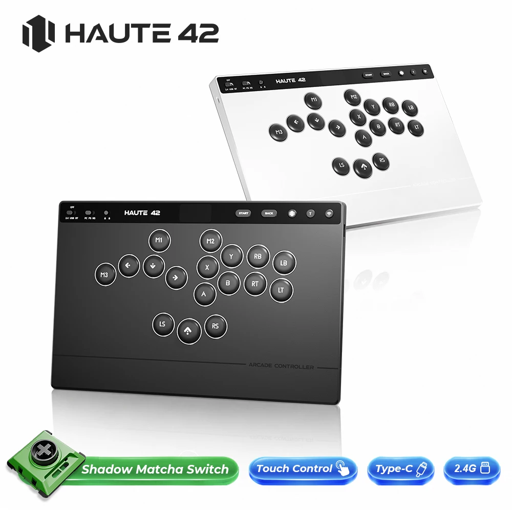 Фото Haute42 W-P1 Трехрежимный беспроводной контроллер 2.4G с сенсорным экраном без рычагов для ПК/PS4/PS5/Switch, аркадный контроллер без стиков. №1