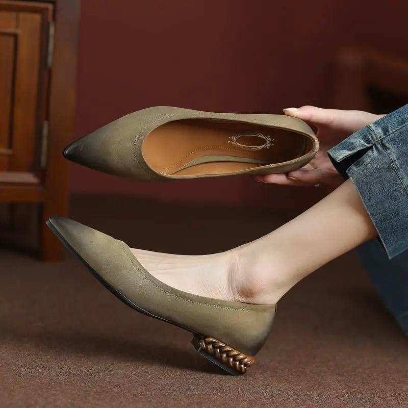 

Size 34-43 Soft Genuine Leather Women Heels Shoes Comfortable Fashion Pure Colour Commute High Heel Shoes Four Seasons Shoes